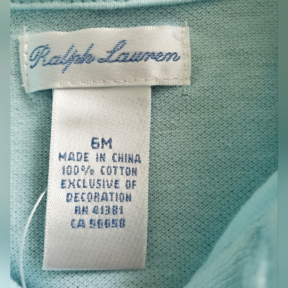 Ralph Lauren baby girls blue mesh polo bodysuit, capped sleeves Size 6M - Picture 2 of 6